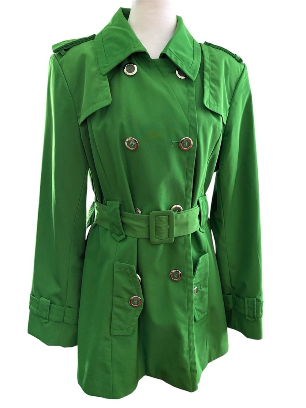 Calvin Klein Bright Green Double-Breasted Trench Coat Jacket with Belt size L
